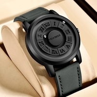 FOXBOX-Reloj de pulsera analógico de cuarzo para hombre, correa de cuero con bola magnética LIGE, resistente al agua, con diseño de esqueleto y cuentas enrollables