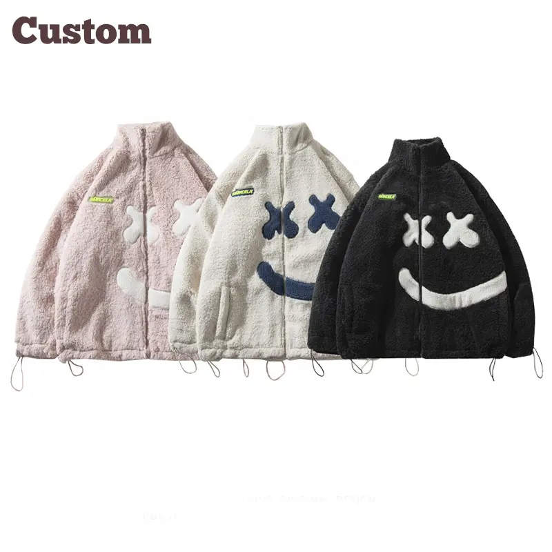 ZS yeni tasarım tam Zip Up kazak polar boy erkekler Hoodies gülümseme desen özel Logo Hip Hop erkekler fermuar hiçbir kaput kazak