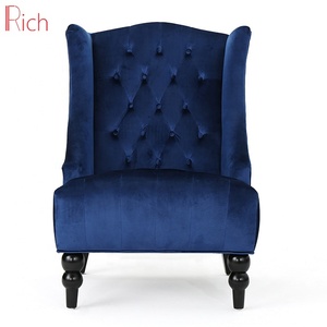 Cheap High Back Chairs Nordic Leisure MId Century Blue Tufted Sofa Chair With Buttons - Product Image 2