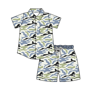 Preventa al por mayor: Conjuntos de verano para niños con bolsillos de camuflaje, estilo vacaciones, de algodón orgánico/spandex suave, para hermanos pequeños (MOQ 5) - Product Image 4