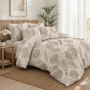 EU Dropshipping <b>Neutral</b> Tropical Foliage <b>Bedding</b> <b>Set</b> Beige Polyester Quilt Cover Poland Local Stock 3 Piece - Product Image 5