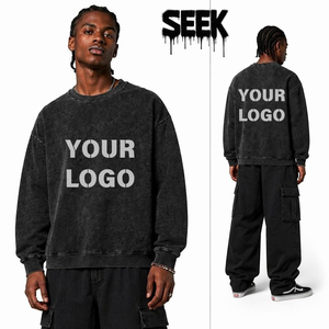 Sudadera de cuello redondo de forro polar de 400GSM para hombre, puños y dobladillo acanalados, algodón liso, oversize, logotipo personalizado, MOQ bajo, estilo urbano - Product Image 3