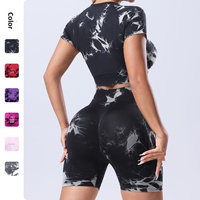 Nouveautés estivales transfrontalières : Ensemble de fitness camouflage style européen et américain avec hauts à manches courtes et shorts de yoga