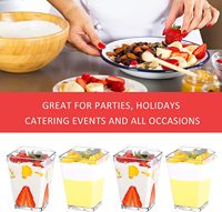 Gobelets en plastique jetables écologiques et durables BST de 5 oz, carrés, avec couvercle et cuillère, mini gobelets à dessert transparents avec motif de souris