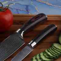 Ensemble de 5 couteaux de cuisine en acier inoxydable 3Cr13 à motif Damas avec manche en bois Pakka, couteau de chef, couteau à pain