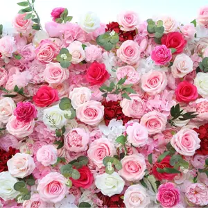 sale well cusyom pink rose wall artificial flower for wedding decoration silk fabric rose flower wall for wedding backdrop