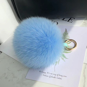 Porte-clés en fourrure de renard véritable et moelleux 10 11 12 13 14 15cm Pompons Ball Car Key Chain Metal Ring Pendant pour femmes - Product Image 5