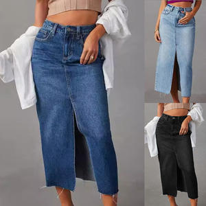 กระโปรงลำลองสไตล์เกาหลีเอวธรรมชาติประดับเลื่อมสำหรับผู้หญิงสีดำสีน้ำเงิน - Product Image 1