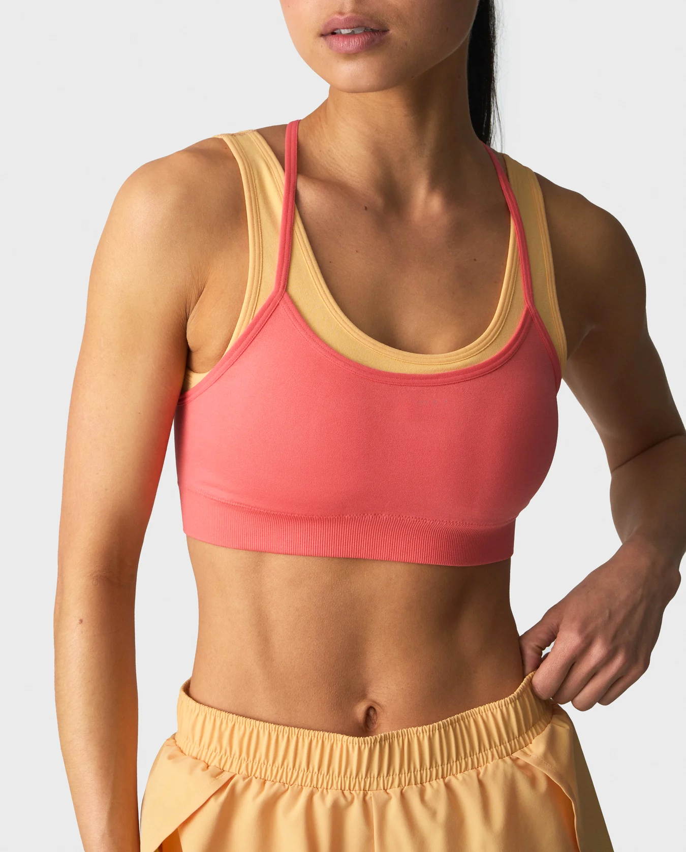 Double Layer Color Block Breathable Seamless Sports Bra Moisture Wicking Anti Microbial Compression Gym Tank Tops