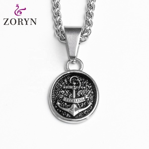 Colgante de Acero Inoxidable con Ancla y Moneda, Estilo Pirata Náutico Vintage, Joyería de Moda de Acero de Titanio para Hombre - Product Image 1