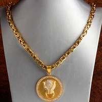 Vente en gros Bijoux en acier inoxydable plaqué or 18 carats avec pendentif tête d'animal et de panthère 3D pour hommes