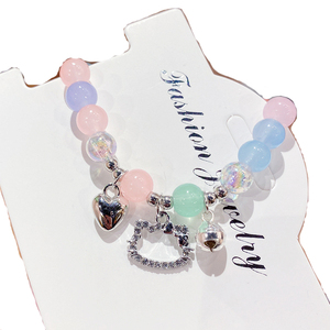 Braccialetto di perline di moda carino gattino campana ciondolo a cuore bracciale fatto a mano per bambini studenti - Product Image 1