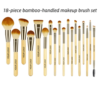 Ensemble de 18 pinceaux de maquillage à manche en bambou Les poils des pinceaux sont doux et le tube en aluminium épaissi le rend un outil de maquillage parfait.