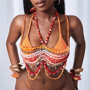 PEEQI Top Reggiseno Artigianale con Glitter e Perle, <span class=keywords><strong>Bralette</strong></span> Arancione per Copricostume da Spiaggia, Gioiello per il Corpo, Outfit Rave <span class=keywords><strong>Sexy</strong></span> da Donna - Product Image 3