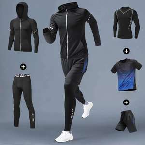 YY giacca estiva personalizzabile 5 pz tuta Fitness da uomo con cerniera Set sportivo da uomo asciugatura rapida traspirante pantaloncini da uomo - Product Image 5