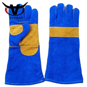 Gants de soudage 16 pouces noirs et bleus, longs, imperméables, épais, en <span class=keywords><strong>cuir</strong></span> de vachette pleine fleur, pour soudage TIG MIG, gants de sécurité pour soudeurs - Product Image 2