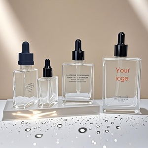 Custom Label 15ml 1oz 30ml 50ml 100ml <b>Clear</b> Square Glass Dropper Bottle With Black Gold Dropper - Product Image 2