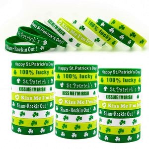 St Patrick's Day Rubber Bracelet, Green Lucky Grass Silicone Bracelet Decoration Irish Holiday Party <b>Gift</b> - Product Image 5