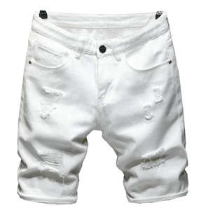 <b>White</b> Ripped Denim Shorts Men's Straight Leg Casual Summer Cotton Mid Waist Distressed Style Breathable Custom - Product Image 1