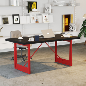 <span class=keywords><strong>Bureau</strong></span> de jeu PC de style industriel moderne pieds rouges en fer <span class=keywords><strong>noir</strong></span> finition bois Table de <span class=keywords><strong>bureau</strong></span> à domicile de direction <span class=keywords><strong>bureau</strong></span> d'étude simple - Product Image 2