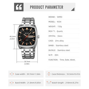 Skmei 9354 Business Silver <b>Square</b> <b>Men</b> <b>Watch</b> Quartz Movement Stainless Steel Band <b>Watch</b> <b>for</b> 3ATM Waterproof Wristwatch Wholesale - Product Image 3