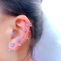 Boucles d'oreilles C-Bar en acier inoxydable 0,8 mm à double extrémité, entièrement recouvertes de cristaux, 20G, avec strass, pour piercing, anneau de lèvre, anneau de nez