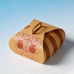 Sac cadeau ondulé vintage <span class=keywords><strong>Lion</strong></span> & Bouclier - Emballage à poignée rayée pour cadeaux de fêtes et faveurs de fête - Product Image 2