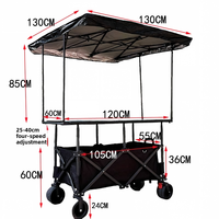 Chariot de Restauration Mobile Pliant à Quatre Roues en Métal avec Grande Planche de Service et Pare-Soleil pour Camping et Vente Ambulante