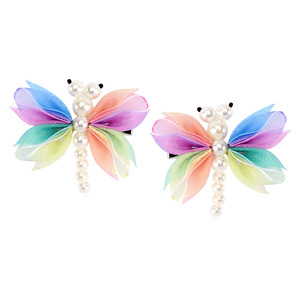 Pinzas para el cabello con diseño de libélula degradada y perlas, bonitas horquillas con animales para niñas pequeñas, accesorios diarios para el cabello de niños. - Product Image 5