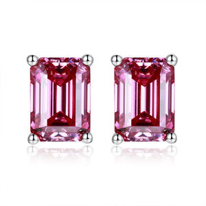 Boucles d'oreilles en argent sterling faites à la main avec pierre de sable rose et moissanite, bijoux de mariage et de fiançailles - Product Image 1