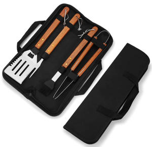 Ensemble d'ustensiles de barbecue en acier inoxydable avec manche en bois, kit d'outils de grillade résistant à la chaleur, facile à nettoyer pour la cuisson en extérieur - Product Image 1