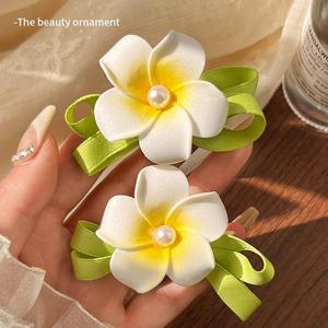 Princess Plumeria Hair Clip Set Seaside Flower Accesorios para el cabello <span class=keywords><strong>Flequillo</strong></span> lateral Clips para la frente para niñas Beach Photo Styling - Product Image 1