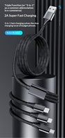 Câble de données 3-en-1 à charge rapide / Connecteurs Micro USB/Type-C en tissu tressé pour téléphone portable, utilisation durable en voiture