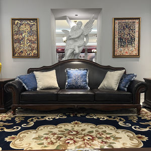 Ensemble de canapés en cuir européen 123 à combinaison libre, cadre en bois massif sculpté, adapté aux appartements et aux salons d'<span class=keywords><strong>hôtel</strong></span> - Product Image 3