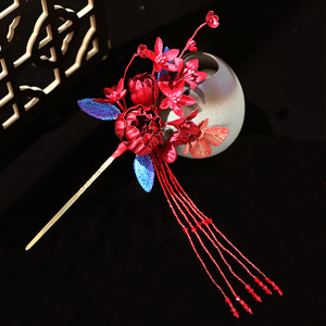 25 Épingles à Cheveux Faites à la Main de Style Antique et Nouveau Style Chinois, Motif Fleur Rouge, pour Robe de Mariée/Accessoires Cheongsam - Product Image 2