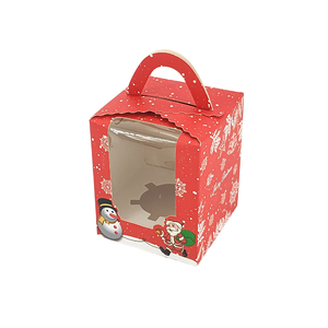 Custom Logo Red Christmas Eco-friendly Recyclable Matt Lamination Self Erecting <b>Foldable</b> Food Cupcake Window Packaging <b>Boxes</b> - Product Image 1