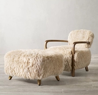Canapé de Luxe Design pour Intérieur Extérieur, Meuble de Maison à Structure en Bois, Fauteuils de Salon en Fausse Peau de Mouton