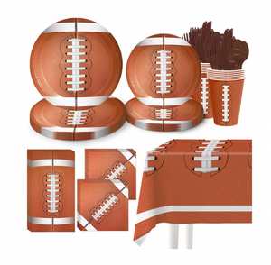 Vasos y Platos Desechables de Papel con Diseño de Rugby Marrón para Fiestas y Celebraciones - Product Image 4