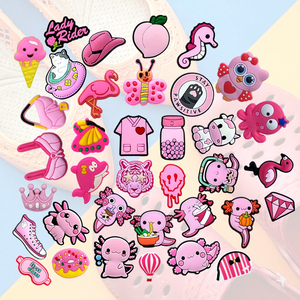 HYBkuaji 2025 Dijes de resina de PVC de base plana para zuecos, diseño de animales Kawaii rosa, populares, personalizables, DIY, venta al por mayor, a granel - Product Image 1