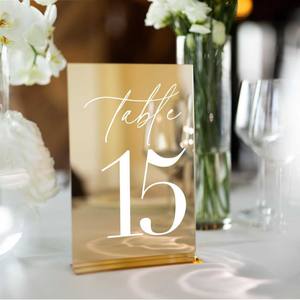 Numéros de table rectangulaires en acrylique doré, modernes, personnalisés et colorés, durables, pour mariages, fêtes, événements, marque-places et centres de table LANJO - Product Image 2