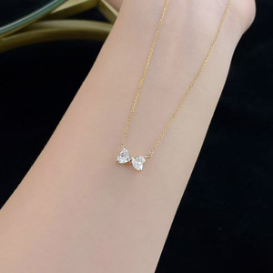 Collier Pendentif en Or 18 carats avec Diamant de Laboratoire, Double Cœur, <span class=keywords><strong>Papillon</strong></span>, Nœud <span class=keywords><strong>Papillon</strong></span> Tendance, Cœur Taillé, Réglable, Bijou Fin pour Femme - Product Image 3