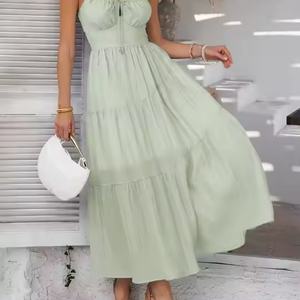 Vestido de Lino Nuevo OEM para Vacaciones, Vestido de Verano de Algodón Holgado, Sexy, con Espalda Descubierta, Cintura Alta, Diseño Sólido para Mujer - Product Image 2