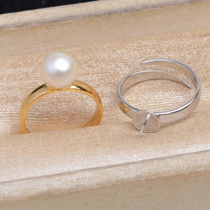 Anneau ouvert en argent 925, support pour anneau de 10 à 13 mm, anneau ouvert irrégulier à perles, 5717, serti, anneau inférieur à perles en or 18 carats, accessoires - Product Image 1