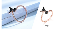 UMCHO Bague ouverte fleur d'abeille de couleur noire Bagues en argent sterling 925 pour femmes