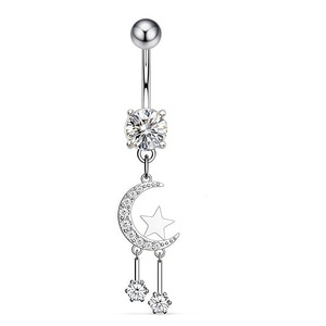 Anneau <span class=keywords><strong>de</strong></span> nombril à pendentif étoile <span class=keywords><strong>de</strong></span> lune tendance avec diamant CZ - Argent/or rose/or Bijoux <span class=keywords><strong>de</strong></span> corps pour femmes Piercing au nombril - Product Image 4