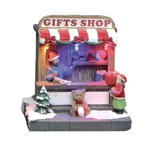 Campane per le vacanze Figurine micro case in fiocco giocattolo rotante cappuccio pupazzo di neve paesaggio villaggio di natale resina