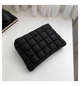 Women Girls Fashion Travel <b>Makeup</b> <b>Bag</b> <b>Large</b> Capacity Zipper Soft Handle Polyester Quilted Puffer Clutch Cosmetic Pouch Storage - Product Image 3
