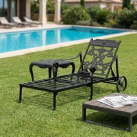 Chaise longue de plage portable et durable en aluminium noir résistante aux UV pour cour et parc