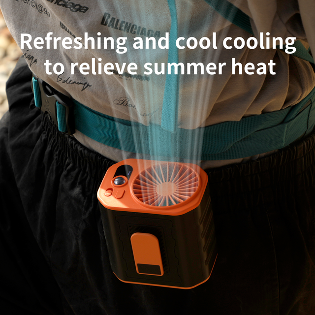Wholesale 6000mAh Outdoor Camping Fan with Lamp Power Bank Emergency Portable Waist Fan 3 Speeds USB Rechargeable Wearable Fans