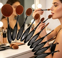 Lot de 10 pinceaux de maquillage en gros, type brosse à dents, outils de beauté, pinceau fond de teint individuel, kit cosmétique